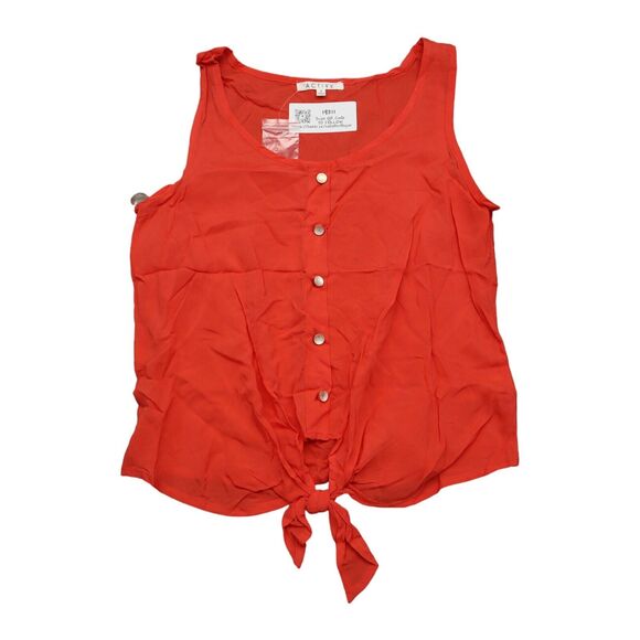 Active Shirt Womens S Red Sleeveless Tie Front Button Up Casual Tank Top - Picture 1 of 14